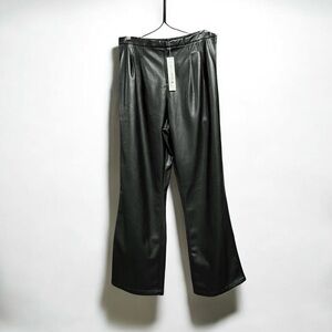 🌻NEW w/tags Aqua Black Faux Leather High Rise Pleated Flared Pants Size Large